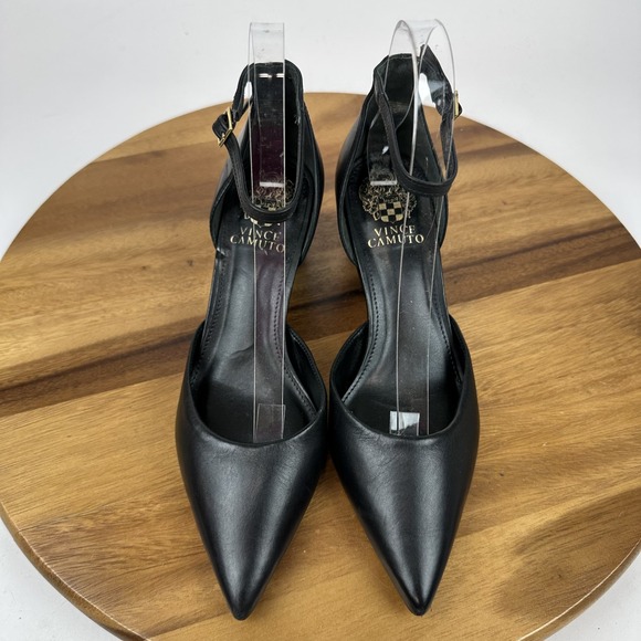 Womens Vince Camuto Sorenn Black Leather Ankle Strap d'Orsay Pumps Size 7 M GUC - Picture 4 of 8